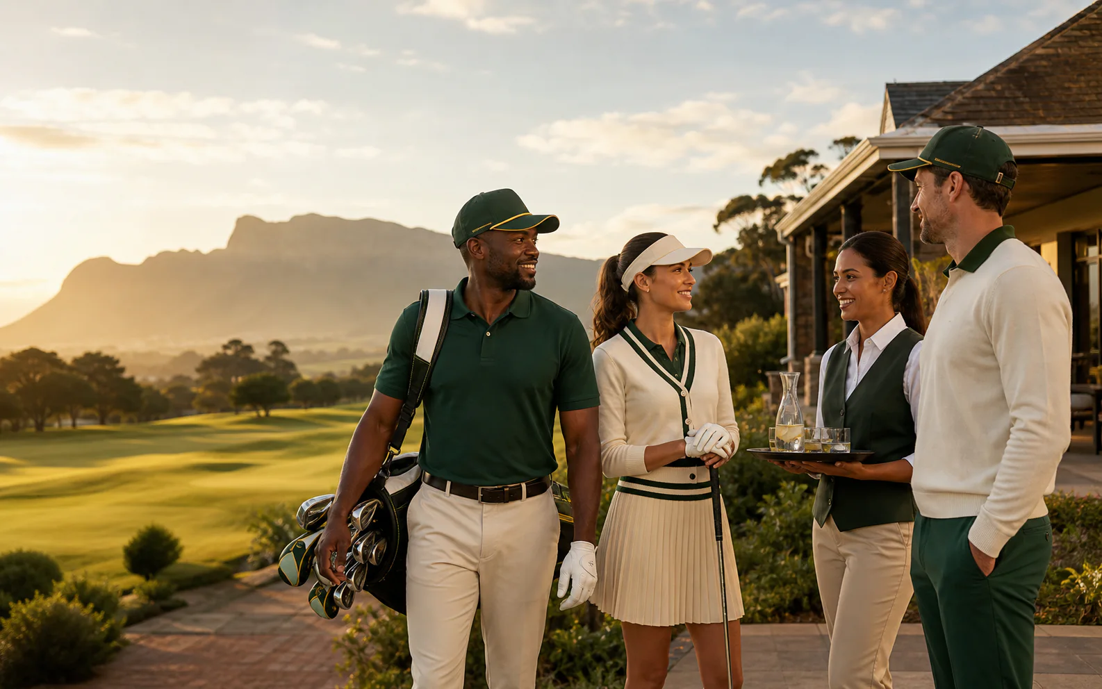 Diverse South African golfers wearing refined golf caps