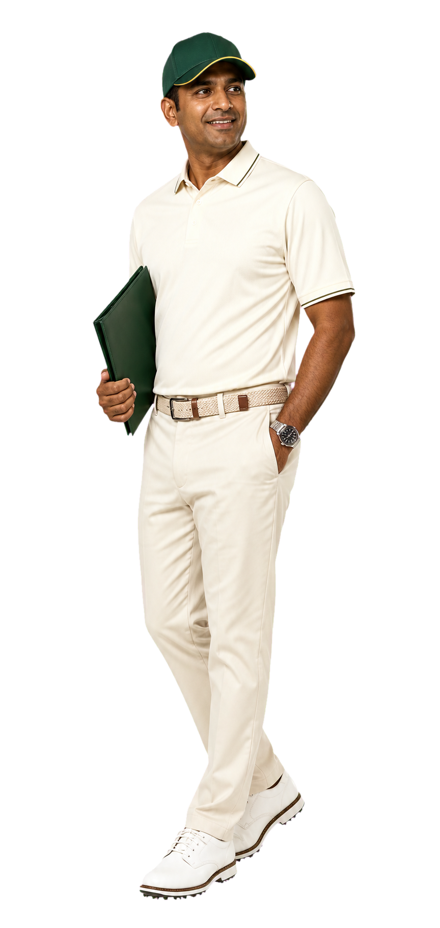 Golfer wearing a forest green cap